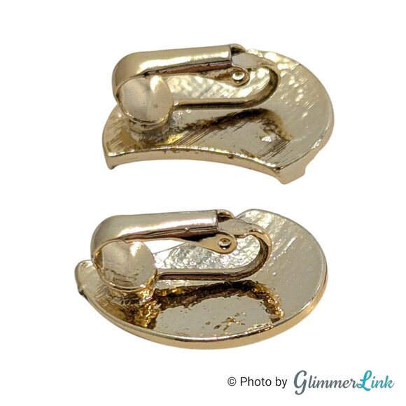 Vintage 80s Crescent Teardrop Red Enamel Gold Tone Clip On Earrings - Picture 6 of 10